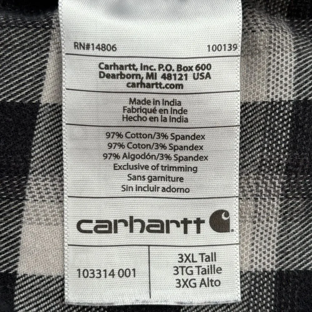 Carhartt Mens Plaid Button Up Shirt 3XT Relaxed Fit Gray Utility Workwear - Picture 4 of 8